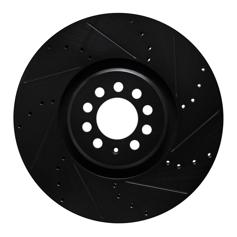 Audi TT Quattro Brake Rotor (1) - Right Front - R1 Concepts - Drilled & Slotted - Black - `04-`06